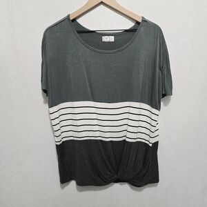 Maurices Dark Green and White Striped Short Sleeve Tee